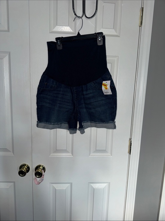 Sonoma Pants - Sonoma Dark Blue Denim Maternity Shorts with Black Waistband